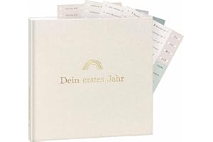 mintkind® Album fotografico per bambini "Il mio primo anno di vita" in lino + set di adesivi | album fotografico per bambini fai da te | regalo per bambini per ragazze e ragazzi | libro per bambini da