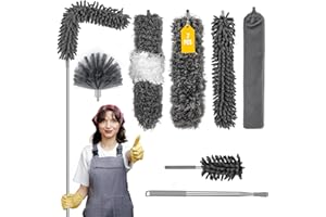 ACMETOP 7 Pieces staubwedel teleskop,ausziehbar bis zu 245cm,staubwedel, der sowohl Decken, Deckenventilatoren als auch Spinnweben reinigt, teleskop staubwedel auch zum Wischen von Ecken geeignet