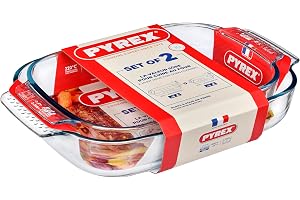 Pyrex Glass Oven Roasters Rectangle Set of 2-3.7L + 2.7L, Oven, Microwave, Freezer, and Dishwasher Safe