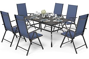 PHIVILLA PHI VILLA Gartenmöbel Set Wetterfest Balkonmöbel Gartentisch mit Stühlen152×95 Metall Gartentisch 7-Fach Verstellbar Hochlehner Klappbar Sets of 6, Terassenmöbel Außen Grau