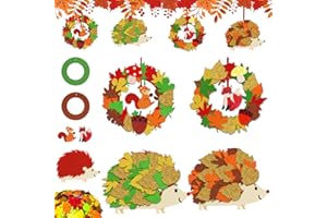 YEGOOKAY 136 Stück DIY Sachenmacher mit Kindern Herbst Kränze Bastelset Herbst Basteln Kinder Erntedankfest Basteln Moosgummi Igel Bastelset für Kinder Filz Moosgummi Sticker Kranz Erntedank Kindergarten