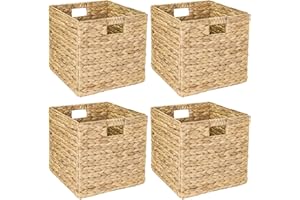 HMF Panier de rangement, boîte de rangement tressée en jacinthe d'eau et en jonc de mer | Lot de 4 | convient pour Kallax | 32 x 34,5 x 32 cm