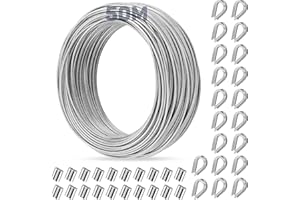 CGBOOM 50M Wire Rope Kit 2mm, 7x7 Vinyl Coated Garden Rope with Thimble 20Pcs, Aluminum Crimps 20Pcs, 304 Stainless Steel Plant Support Wire Rope for Trellis, Fence, Railing, Gardening, Clotheslines