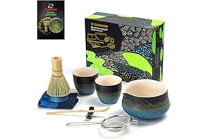 ‎TEANAGOO TEANAGOO Matcha Set Matcha whisk Matcha bowl with spout scoop Matcha whisk holder Zestaw do parzenia japońskiej herbaty (7 elementów) + 2 filiżanki (5,6 uncji), S33, gradient kolorów