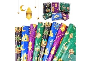 HOWAF 8 Papier Cadeau Eid Mubarak Papier Cadeau Ramadan Mubarak Decoration, Papier Eid Mubarak d'Emballage de Eid Papier Ramadan Mubarak Emballage Cadeau Papier pour Islamique Musulman, Coloré