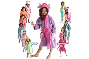 LEBENGOOD - Albornoz Niñas, Algodón, 100% Algodón OEKO-TEX®, 2 Bolsillos, Cinturón, Capucha, Albornoz Felpa suave con bordados para niñas, Albornoz Infantil