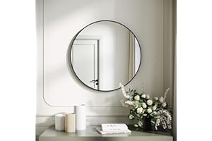 SONNI Okrągłe lustro ścienne 60 cm, czarna rama aluminiowa, montaż ścienny, lustro do makijażu ze szkłem HD, nowoczesne lustro okrągłe do łazienki, salonu