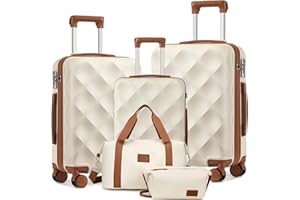 Sea choice Set di Valigie Rigide 5 pezzi ABS Borse da Viaggio Trolley con Lucchetto TSA Cerniera YKK Bagaglio S+M+L con 4 Ruote a 360°
