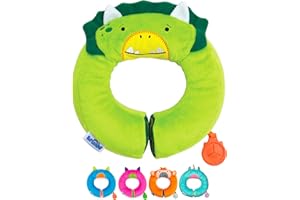 Trunki Kid's Travel Neck Pillow And Chin Rest | Support Sleepy Heads in the Car Seat, Plane, Bike or Pram | Yondi SMALL Dudley Dinosaur (Green)
