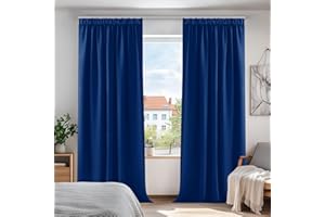 Deconovo Zestaw 2 zasłon z taśmą marszczącą, nowoczesny design, do salonu, zaciemniające, izolacja termiczna, ochrona przed zimnem, niebieska (Bleu Roi), 140 x 245 cm