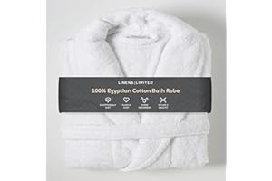 Linens Limited - Egyptian Cotton Dressing Gown for Women and Men, Towelling Bath Robe, Men and Ladies Nightwear Essential, Soft and Luxurious, Super Absorbent, Machine Washable (White)