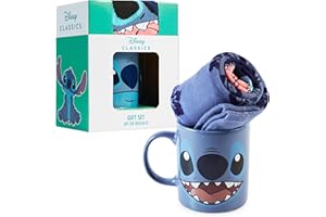 Disney Tazza Set Regalo Donna Tazza Mug e Calze Topolino Minnie Stitch Minou Aristogatti (Blu Scuro Stitch)