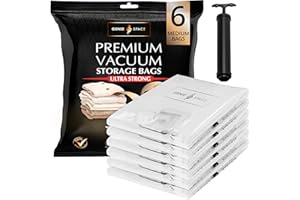 GENIE SPACE - Sacs de rangement sous vide incroyablement résistants et peu encombrants | 6 x MOYEN (70x50cm) | Étanches et réutilisables | Créez 80% d'espace en plus | Pour vêtements, serviettes etc
