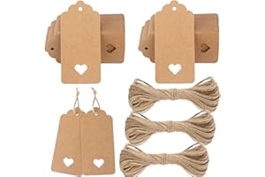 G2PLUS 200PCS Etiquetas de Papel Kraft,4.5x9.5cm Etiquetas de Regalo,Etiquetas Kraft Etiquetas de las Etiquetas de Boda con 30Mde Cuerda de Yute para Decorar Regalos (Marrón)