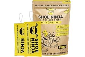 ELLIS HARPER Shoe Ninja Shoe Deodorizer - Shoe Odour Eliminator with Activated Charcoal, Versatile and Reusable Deodoriser Bags for Shoes, Football Boot Deodoriser and Shoe Smell Remover, Great for Sports - 2 Pack