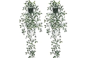 LUWENER Artificial Hanging Plants, 2 Pack Fake Hanging Plants with Pot, Greenery Faux Ivy Decor, Fake Potted Plants for Indoor Outdoor Aesthetic Office Living Room Shelf Decor (Green)