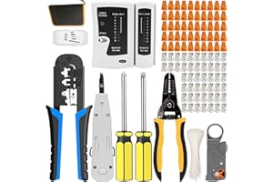 MAYLINEE-TECH MAYLINEE CAT5 RJ45 Alicates de Corte de Alambre Juego de Herramientas para RJ11/RJ12, Cortador de Crimpado de red para CAT6, Kit de Pelacables con 50 Conectores y 50 Cubiertas(Gris)
