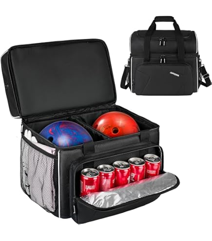 Bowlingtasche Für 2 Bälle - Gepolsterte Transporttasche Mit Schuhfach Bis Größe 16