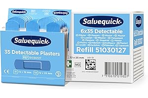 CEDERROTH Salvequick ® | Pansements bleus détectables | Détectables par la plupart des détecteurs de métaux | Pansements destinés à être utilisés dans la restauration et l’industrie alimentaire | 210 pansements