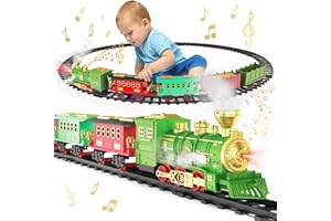deAO Trenes Electricos Juguete para Niños, Clasico Tren Navidad de Vapor Spray de 3 Vías, con Luces y Sonidos, Trenes de Juguete Regalos para Niños (Verde)