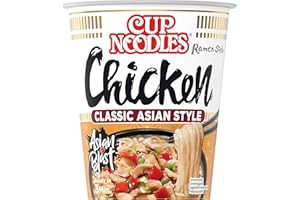 ‎NISSIN Nissin Cup Noodles – Chicken, Einzelpack, Soup Style Instant-Nudeln japanischer Art, mit Hühnerfleisch-Geschmack & Gemüse, schnell im Becher zubereitet, asiatisches Essen (1 x 63 g)