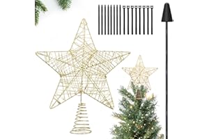 DAKEPOLE Punta de árbol de Navidad, estrella con soporte, punta de árbol de Navidad para árbol de Navidad, decoración rústica para Navidad, Acción de Gracias, Año Nuevo, decoraciones de vacaciones