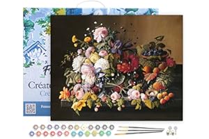 Figured'Art Peinture par Numéro Adulte avec Cadre Fleurs et Fruits - Severin Roesen - Activité Manuelle Kit de Loisir Créatif DIY Numéro d'Art Complet - 40x50cm toile tendue sur châssis