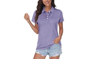 MAGCOMSEN Damen Poloshirts Kurzarm Polohemd Schnelltrocknend Golf Tennis Shirts Leicht Sport T-Shirts Sommer Meliert Tops Atmungsaktiv Fitness Laufshirts mit 1/4 Knopfleiste