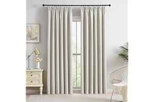 Beauoop Pencil Pleat Blackout Curtains for Living Room 72 inch Drop Beige Curtains for Bedroom Rod Pocket Light Blocking Thermal Insulated Drapes Window Treatment 2 Panels, W66 x L72
