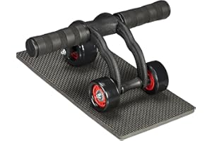 ‎RELAXDAYS Relaxdays Wózek na brzuch z 3 kółkami, trenażer brzucha do domu, dla kobiet i mężczyzn, rolka fitness z matą pod kolana, czarny/czerwony