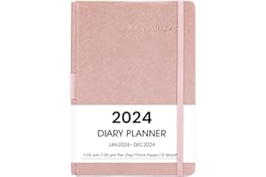 ARTFAN Agenda 2024, da Gennaio 2024 - Dicembre 2024, una pagina al giorno, intervalli orari da 7 a 19, copertina rigida, 21 x 14,8 cm