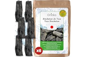 Orinko Binchotan Japonés de TOSA x6 (150 g, 25 g x 6) | Carbón Activado Binchotán Auténtico Tradicional de Japón (Kochi) Issu de Roble Ubame para la Purificación de Agua en Jarra