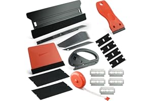 CARSLEEK 22 Pcs Furniture Film, DIY Kitchen Wrap Tools Kit, Wallpaper, Peel & Stick, Car Vinyl Wrap, Long & Small Felt Squeegee, Safe Cutter, Tape Measure, Utility, Scraper, Rental Friendly, Black & Red