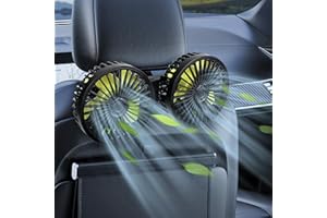 zeroto Ventilatore USB per auto, ventola di raffreddamento per auto a doppia testa ventola girevole a 360° per sedili posteriori ventola elettrica per auto a 3 velocità per SUV RV Auto Camion