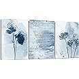 Artscope 3 Pieces Abstract Wall Art Canvas Prints - Blue and Gold Watercolor Picture Painting - Modern Wall Artwork Framed for Gifts Bathroom Living Room Home Office Decor - 30 x 40 CM