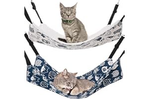 GSrenyu 2 Pack Cat Hammock, Reversible Pet Cage Breathable Cat Hanging Bed with Adjustable Strap, 47 * 36cm Soft Plush Hanging Hammock for Kitten, Rabbit, Chinchilla, Guinea Pig,