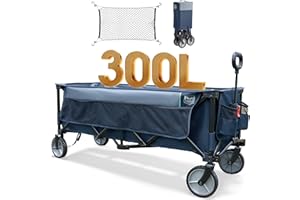 TIMBER RIDGE Przedłużony składany wózek festiwalowy z siatką ładunkową, składany wózek o dużej pojemności 300 l z regulowanym uchwytem i uchwytem na kubek, wózek o dużej wytrzymałości 160 kg, na