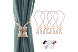 ‎OCIOLI OCIOLI 4 Stück Starke magnetische Vorhang-Raffhalter, Vorhanghalter, Outdoor-Vorhang-Raffhalter, Baumwolle, handgewebt, Raffhalter, Vorhangbänder für Vorhänge (Beige, 4)