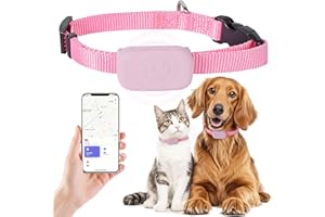AUEJACKY Rastreador GPS para gatos y perros – Rastreador sin suscripción para gatos (solo iOS) – Localización en tiempo real Find My App, impermeable y duradero, resistente al agua (IP67), color rosa