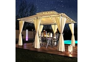 Swing & Harmonie Luxus Pavillon mit LED Beleuchtung - Hochwertiges Gartenzelt - Robustes Partyzelt - Wasserabweisender Gartenpavillon - (mit Moskitonetz, Creme)