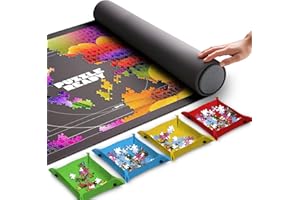 Puzzle Ready Jigsaw Puzzle Mat Roll Up - 46" x 29.5", Portable, for up to 1500 Pieces, 4 Sorting Trays, Storage Bag, Foam Rolling Tube, 3 Hook & Loop Fastener Straps