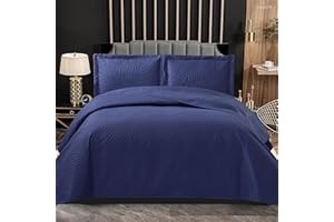 PHP Bedspread Bed Throws for Bedroom Decor - Decorative Embossed Tropical Leaf Pattern Quilted Fabric Reversible Quilt Bedspreads Coverlets with Pillow Case (Double, Dark Blue)