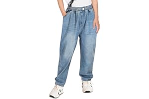 FILOWA Jeans Garçon Enfants Droit Baggy Pantalon Denim Loose Fit avec Taille Élastique Long Jeans Casual Bleu Pant Décontracté Stretch Denims Mode Streetwear pour Ado 5-14 Ans