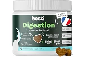 BESTI - Digestion | 75 Compléments Alimentaires Premium pour Chiens | Probiotiques, Prébiotiques, Postbiotiques | Flore Intestinale | Marque Française - Formule Vétérinaire | Au Poulet | 300 GR