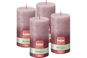 Bolsius Rustik Stumpenkerzen - Fading Metallic -Rose & Rot - 4er Pack - Lange Brenndauer 60 stunden - Unparfümiert - Enthält Natürliches Pflanzenwachs - Ohne Palmöl - 13 x 7 cm