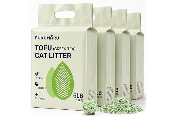FUKUMARU Arena de Tofu para Gatos 10.8kg - Arena aglomerante para Gatos, Control de Olores con Aroma de Té Verde, Libre de Polvo y fácil de aglomerar, Desechable en el Inodoro