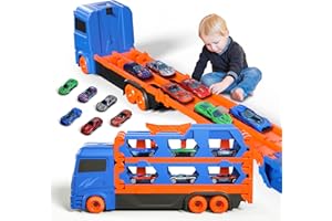 Ci Vetch Auto Spielzeug für 2-6 Jahre alte Jungen, Transport LKW Auto Spielzeug mit 61-Zoll-Rennstrecke, Blau
