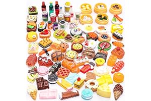 FUFUPAW Lot de 60 mini aliments, nourriture miniature, jouets de cuisine, mini aliments, 45 pièces de nourriture aléatoires et 15 bouteilles à boire mignonnes, jeu alimentaire DIY mignon, ensemble de jouets