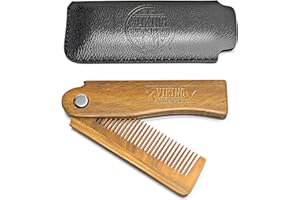 Viking Revolution - Folding Beard Comb with Carrying Pouch for Men - All Natural Wooden Beard Comb for Grooming & Combing Hair, Beards and Mustaches - Gifts For Men