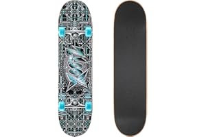 Xootz 31” x 8” Complete Skateboard for Beginners, 9 Ply Maple Deck, Double Kick Standard Board, for Boys and Girls, Multiple Colours